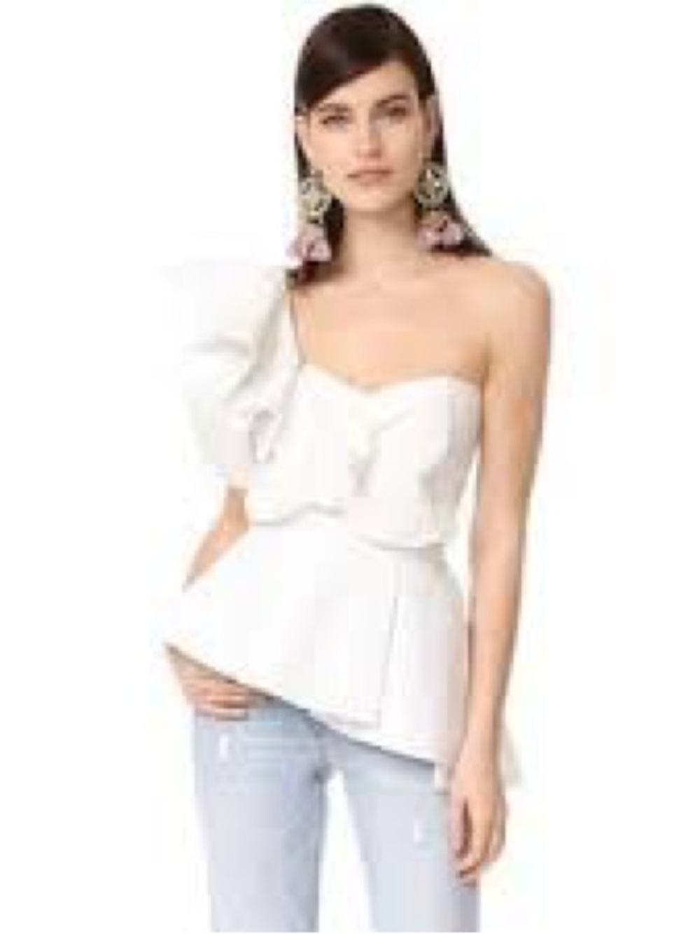 Asymmetrical One-Shoulder Ruffle Peplum Camisole - White